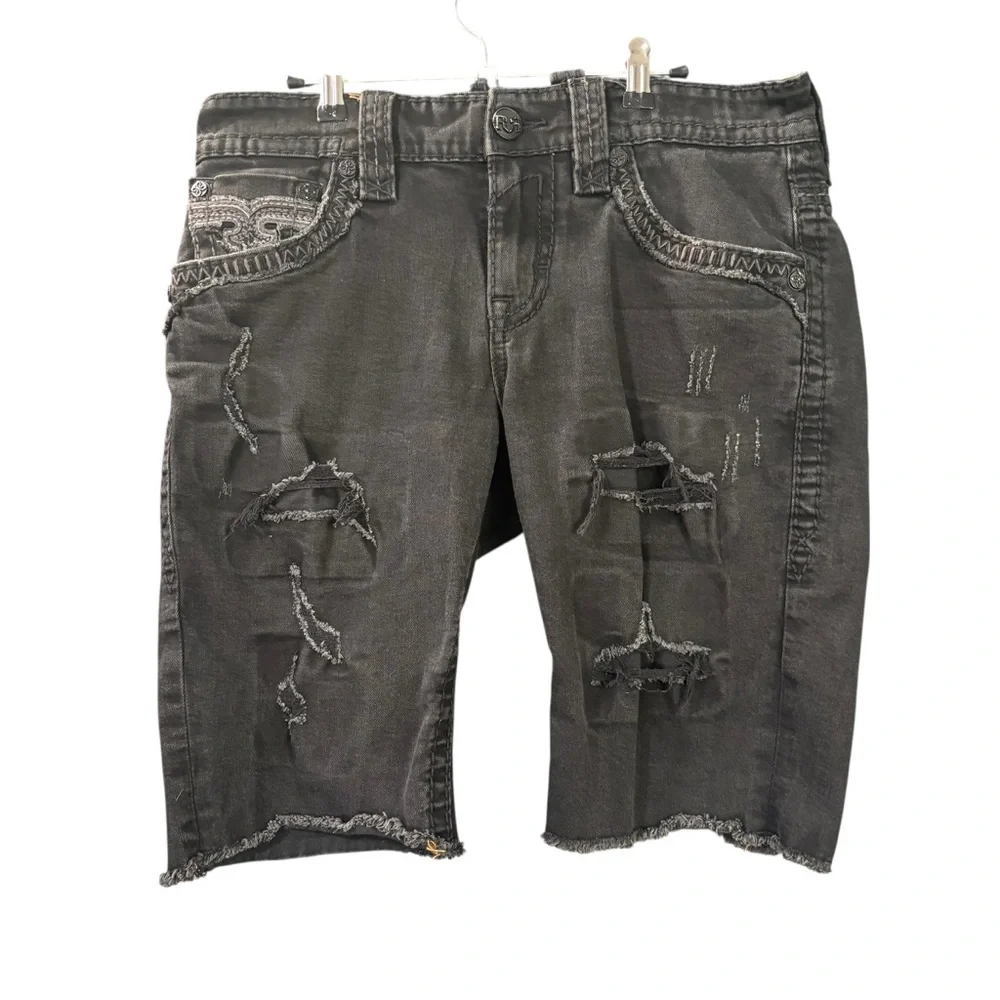 Rock Revival Distressed Black Denim Shorts – Men’s Sz 31